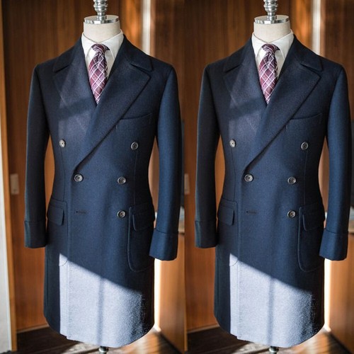100% Cashmere Men's Long Overcoat Double Breasted Warm Winner Business Jackets - Picture 1 of 7