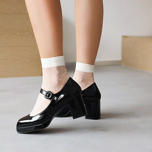 Zapatos informales Mary Jane 34-48 para mujer punta cuadrada tacón grueso hebilla correa OL - Imagen 2 de 22