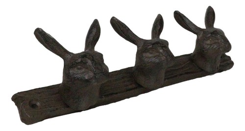 Cast Iron Whimsical 3 Bunny Rabbit Hares Multi Point Wall Coat Hooks Decor - Picture 5 of 10