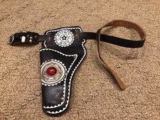 Vintage Pony Boy - Leather Single Holster With Belt - Black With Gem