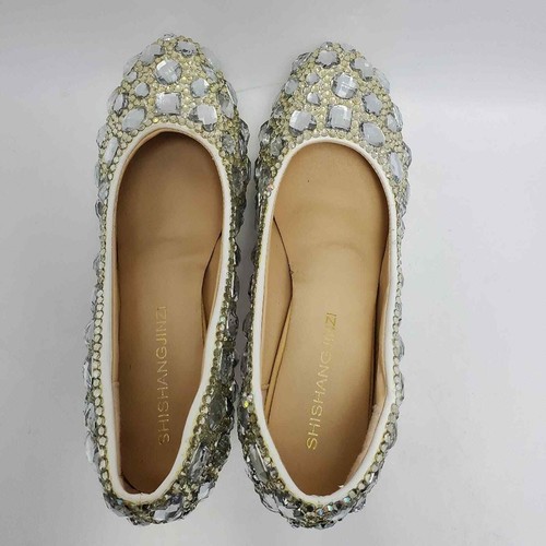 Zapatos de tacón de plataforma metálicos con cuentas de diamantes de imitación de cristal para boda talla 42 - Imagen 6 de 15