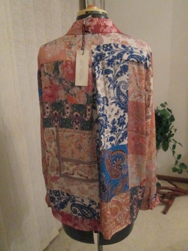 RACHEL ZOE silky satin patchwork paisley floral blouse top button M BNWT - Picture 12 of 19