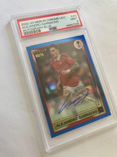 2022-23 Topps Merlin Chrome Alejandro Garnacho Blue Refractor Auto #65/75 PSA 9 - Picture 6 of 19