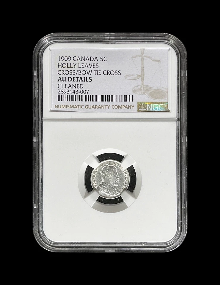 CANADA. 1909, 5 Cents, Silver - NGC AU - KEVII, Holly Pointed Leaves, KEY - Image 2 of 4