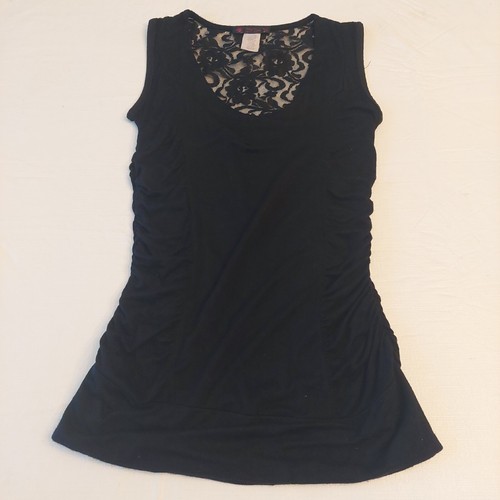 Myth Vintage Black Ruched Scoop Neck Tank Blouse Lace Back Y2K Clubwear Size M - Picture 6 of 9