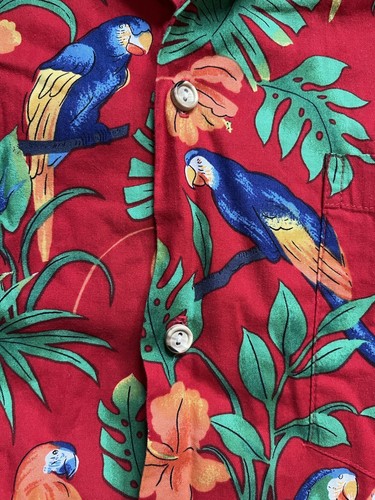 RJC Vtg Men's XL Hawaiian Cotton Short Sleeve Parrot Print Red/Green/Blue Shirt - Picture 3 of 11