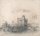 Antique Pencil Drawing - Wakefield Bridge With Old Chapel - 19th Century