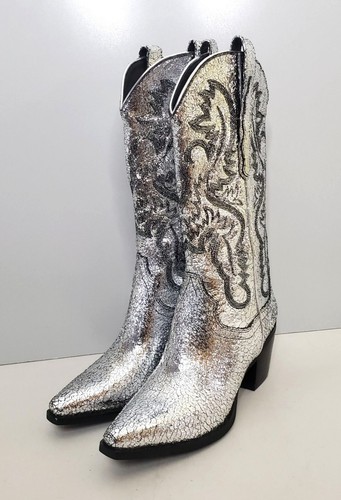 Free People Dagget Western Boots in Distressed Metallic Silver Womens Size 8 - Picture 1 of 4