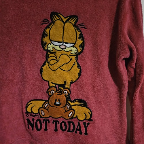 Vintage Garfield Cat Not Today Sweatshirt Kids Size Lrg 12-14 Pink Pullover Euc - Picture 2 of 6