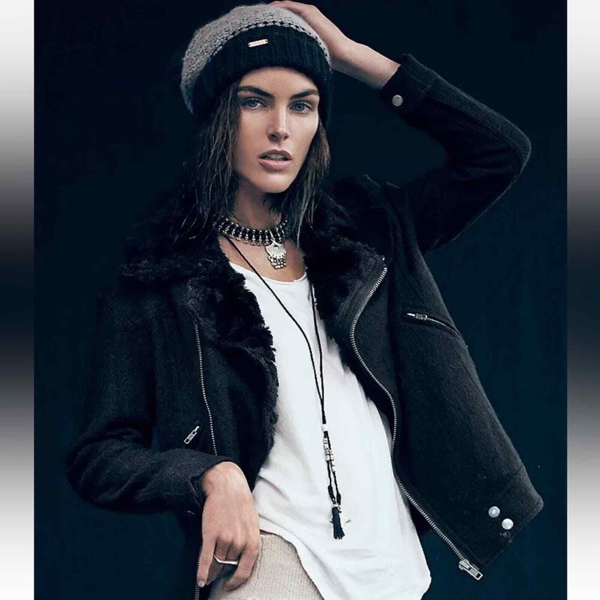 Free People Black Simple Salute Wool Faux Fur Collar Moto Military Jacket S eBay