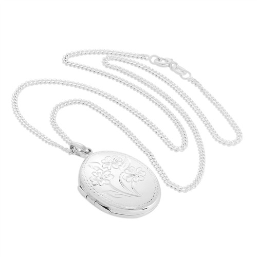 Sterling Silver Oval Flowers Locket on Chain 16 - 24 Inches - Picture 6 of 30