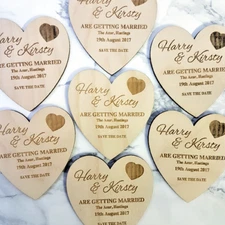 Save The Date Wooden Personalized Magnetic Wedding Hearts Laser Engraved Custom