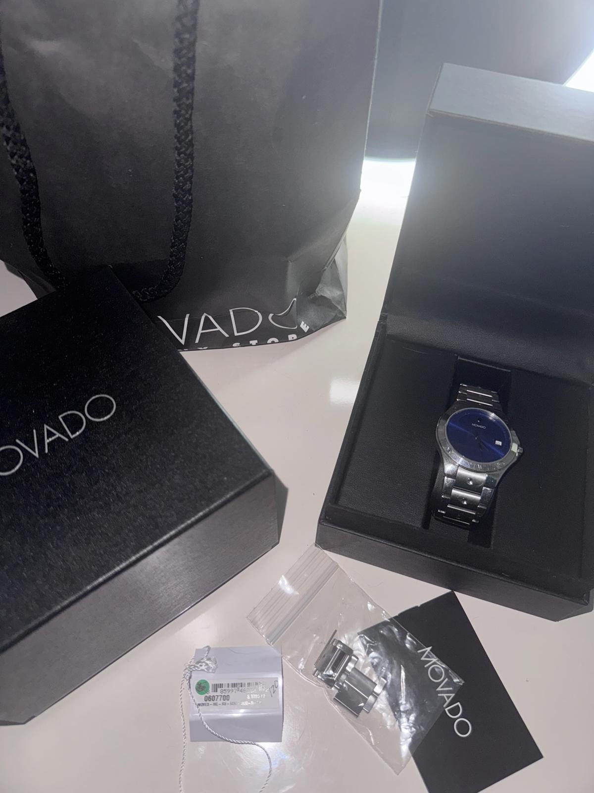 Movado Excel Blue Dial Stainless Steel Mens Watch