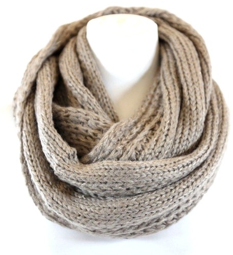 Shimmery Metallic Mocha Beige Cable Knit Chunky Infinity Scarf B2 - Picture 2 of 6