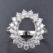Classic Oval 12x9MM Natural Diamond Semi Mount Halo Ring Setting 14K White Gold