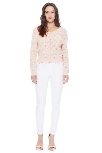 YEMAK Women's Pointelle Patterned V-Neck Scallop Hem Button-Down Cardigan MK3659 - Picture 9 of 17