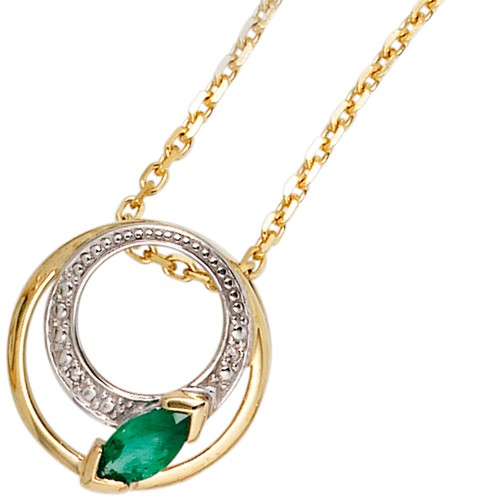 JOBO Anhänger rund 585 Gold Gelbgold 2 Diamanten 0,01ct. 1 Smaragd grün Goldanhä - Bild 4 von 4