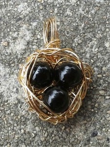 14kt-Gold-Filled-Bird-039-s-Nest-with-Black-Obsidian-Beads