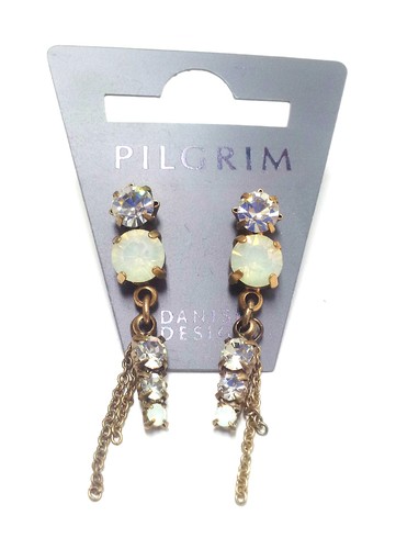 NEW PILGRIM GOLD EARRINGS CRYSTALS AB HANDMADE VINTAGE JEWELRY DROP NICKEL FREE - Picture 4 of 4