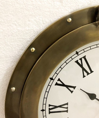 Antiguo reloj de ojo de buey de latón barco 17"" reloj de pared decorativo para el hogar - Imagen 7 de 7