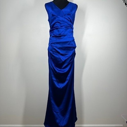 Talbot Runhof Womens Drape Evening Dress Back Slit Royal Blue Size 12/42 - Imagen 3 de 13