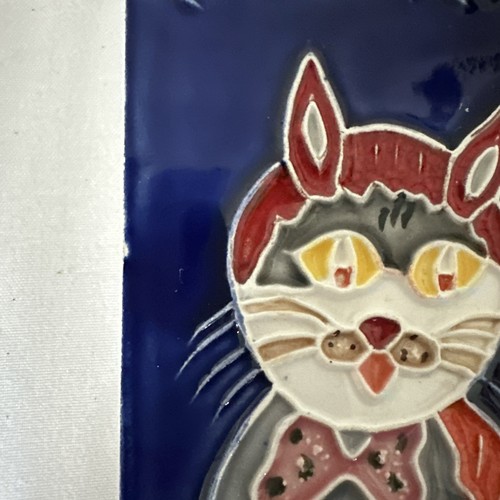 Keramik Katze Attenti Al Gatti Vorsicht Kunst Fliese Hergestellt in Positano Italien 6" Blau - Bild 7 von 9