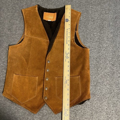 Chaleco de Cuero Lariat Para Hombre 38 Marrón Gamuza EE. UU. Forrado de Piel Nativo Occidental De Colección - Imagen 5 de 15