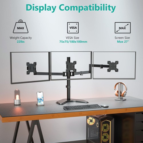 Triple Monitor Stand, Free Standing Three LCD Monitor Fully Adjustable Desk M... - Picture 3 of 8