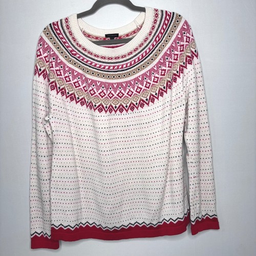 Talbots Fair Isle Pullover Gr. XL Strick rot creme gepunktet Lammwollmischung - Bild 8 von 8