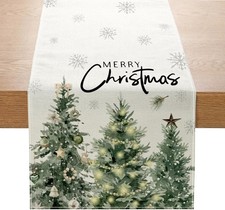 Christmas Trees Stars Table Runner 13x72 Inch Merry 13W x 72L,