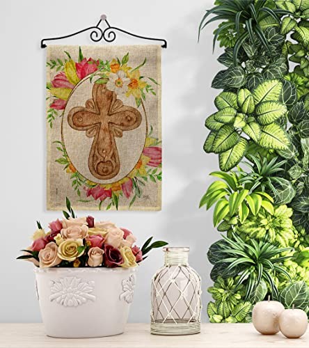 Wood Cross Burlap Garden Flag Set Wall Hanger Religious Faith Hope Grace Peac... - Picture 11 of 12