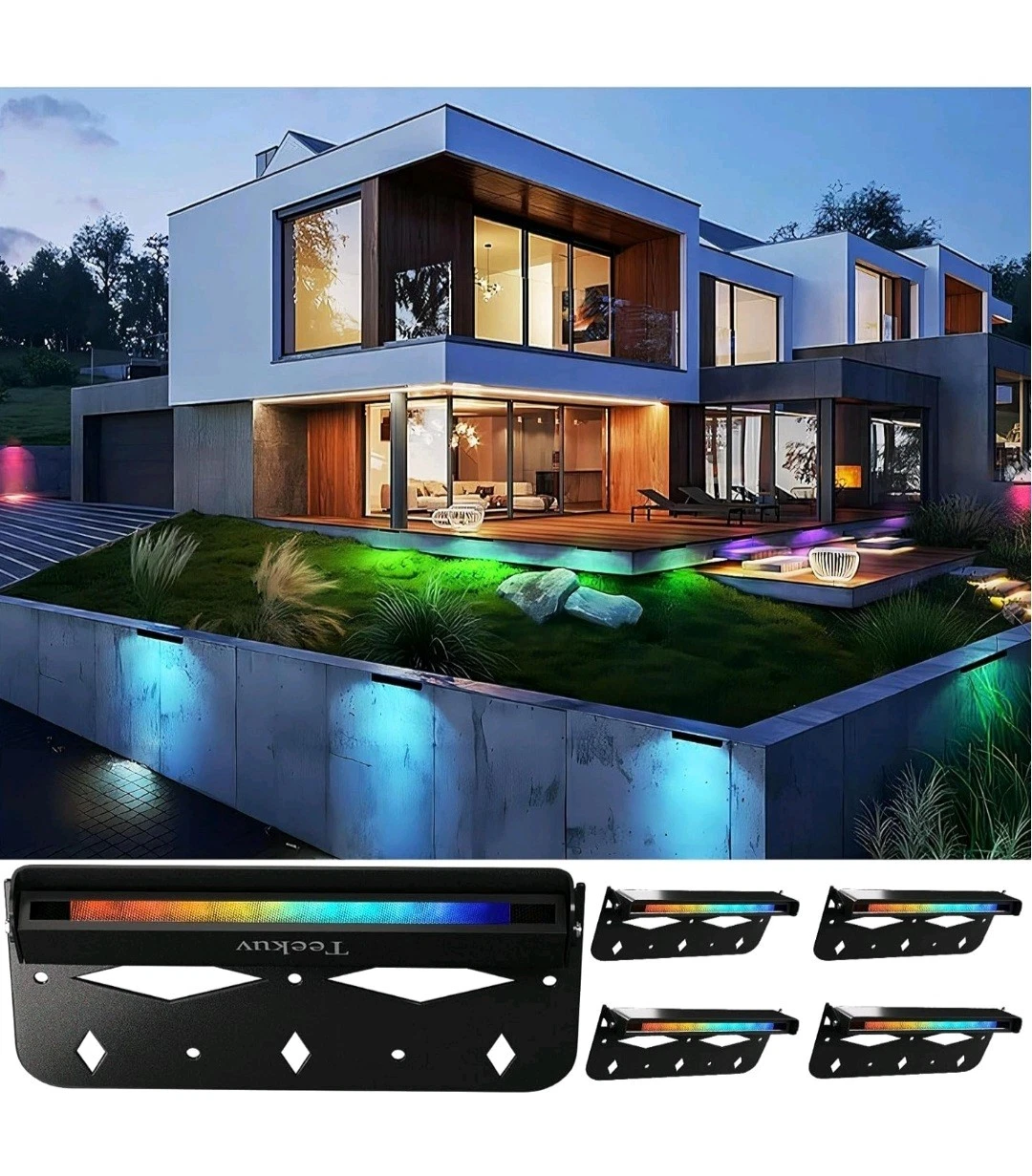 4 Pack 7 inch RGB LED Hardscape Lighting Step Lights Retaining Wall Lights wi...