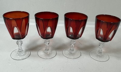 4 Vintage Crystal D'arques Durand France Gothic Arch Ruby Red Wine Glass Small