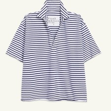 Frank Eileen Patty PopOver SS Henley Navy French Stripe Size Medium NWOT