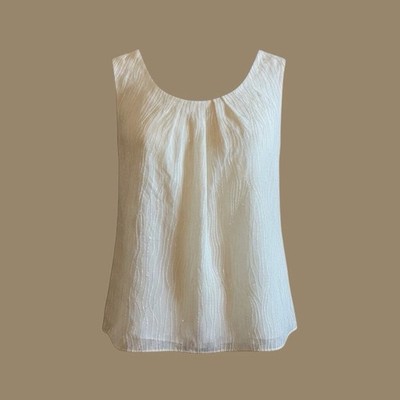Talbots Women s 12 Silk Ivory Sleeveless Lined Sparkly Blouse Keyhole Closure