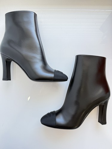 Chanel Negro Piel de Cordero Logo CC Puntera Botines Botines Botines 39 - Imagen 11 de 13