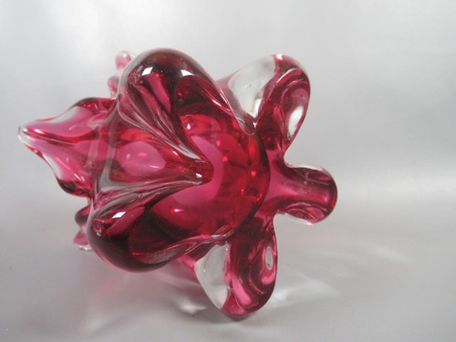 Vintage Chribiska Kunst Glas Vase Rosa Klar Tschechisch Retro Vintage - Bild 6 von 7