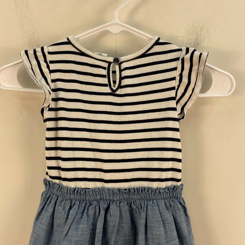 baby GAP Girls 4 Dress Cotton Pullover Knit Cotton Short Sleeve Blue Whte Stripe - Picture 7 of 8