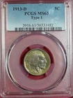 1913-D TYPE 1 BUFFALO NICKEL PCGS MS63