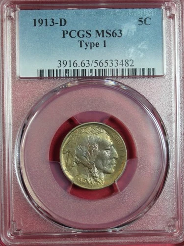 1913-D TYPE 1 BUFFALO NICKEL PCGS MS63