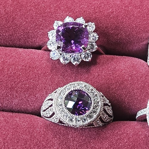 Lot of 12 Sterling Silver Rings Mixed Gemstones Cocktail Statement Cluster Bands - Picture 2 of 10