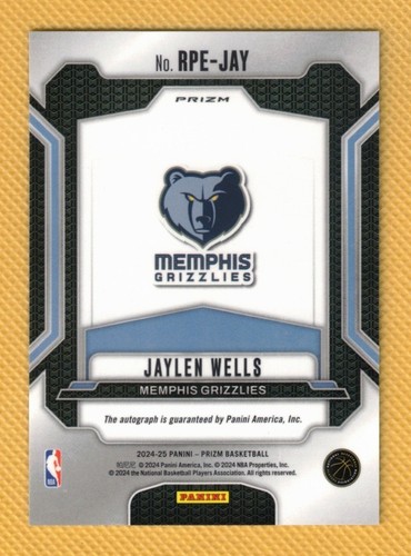 JAYLEN WELLS AUTO RC 2024-25 Panini Prizm Rookie Penmanship Silver #RPE-JAY - Picture 7 of 7