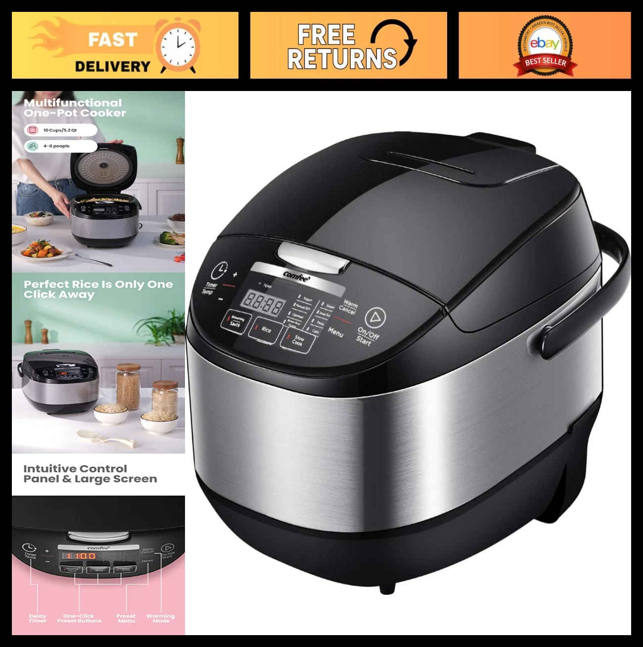 Large Japanese Rice Cooker with Fuzzy Logic, 11 Presets, 10 Cup Uncooked, Auto K
