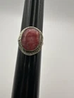 Vintage 925 Sterling Silver Genuine Ruby Faceted Oval Gemstone Ring Size 8.5