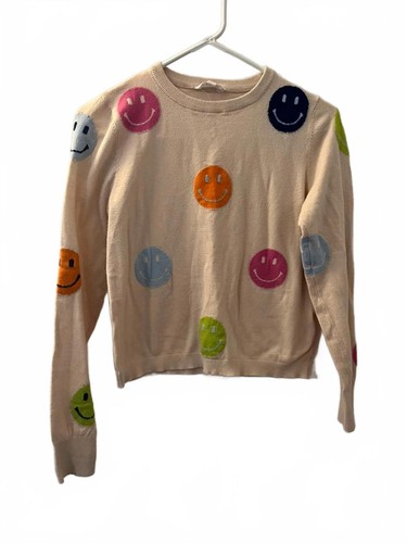 Suéter Pullover THML Cara Smiley Mezcla Viscosa Marfil Manga Larga Talla S - Imagen 1 de 3