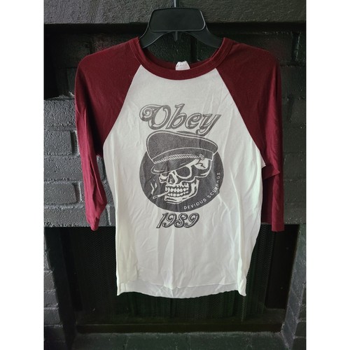 Obey Women's 3/4 sleeved Baseball tee skull smoking