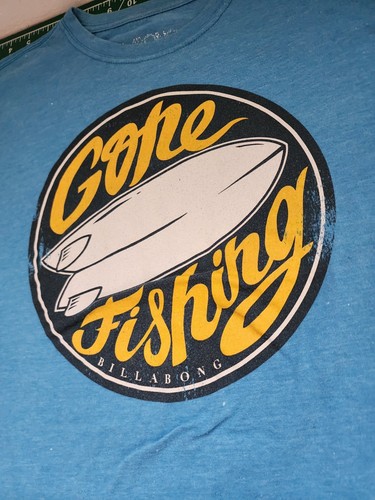 Billabong Hawaii Men's Size Large L Blue T Shirt Gone Fishing Surf Graphic - Picture 2 of 6