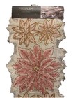 Rachel Zoe Table Runner Pink Beaded Poinsettia 14x52" New NWT