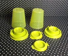 Set 2 Tupperware Mini Salt and Pepper Shakers Midgets FlipTop Lime Green Yellow