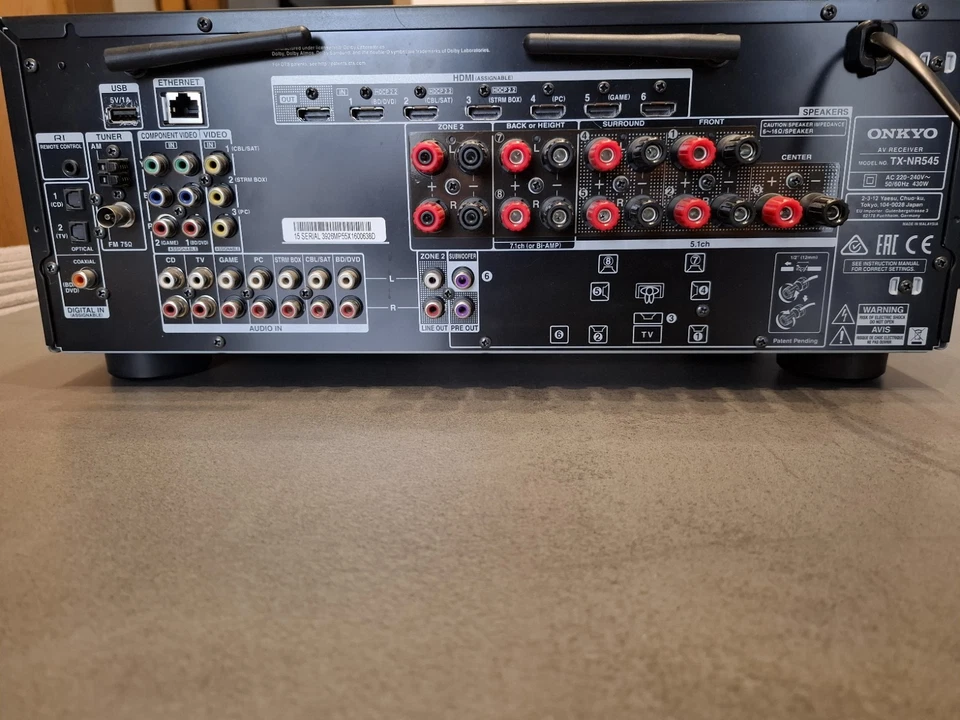 Onkyo TX-NR545 7.2 AV-Receiver, W-LAN, Bluetooth, 4K UHD, Dolby Atmos, schwarz - Bild 4 von 4